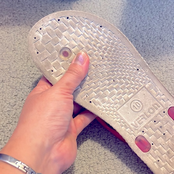 Floral Jelly Flip Flops Thong Sandals Flower Power Barbie Fuchsia Pink Retro 7 8 - Picture 6 of 7